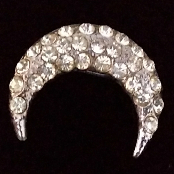 Vintage Accessories - VINTAGE Pave Rhinestone Crescent Moon/ Horn Brooch